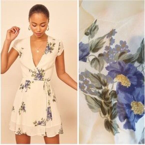 NEW Reformation Radley Wrap Minidress Floral Print Macadamia White Size Medium - Picture 4 of 8